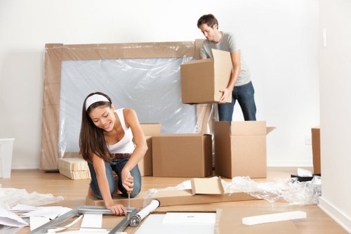Packed boxes and desk items ready for a student move in Kennington