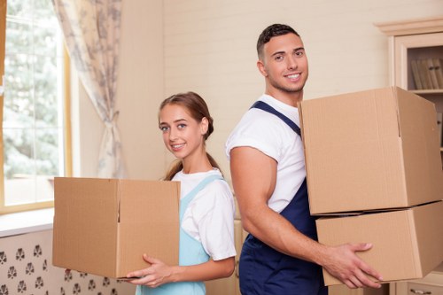 Moving van and boxes prepared for an urgent home move in Kennington
