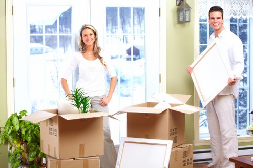 Packed office equipment ready for transport in Kennington